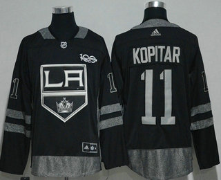 Men's Los Angeles Kings #11 Anze Kopitar Black 100th Anniversary Adidas Stitched NHL 2017 Hockey Jersey