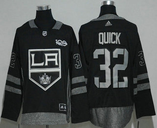 Men's Los Angeles Kings #32 Jonathan Quick Black 100th Anniversary Adidas Stitched NHL 2017 Hockey Jersey