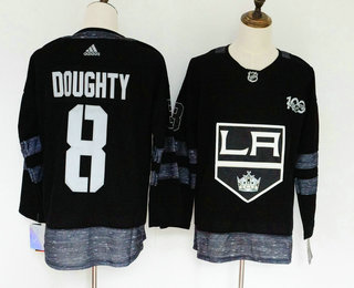 Men's Los Angeles Kings #8 Drew Doughty Black 100th Anniversary Adidas Stitched NHL 2017 Hockey Jersey