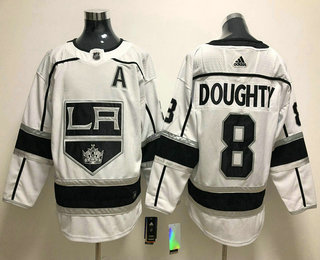 Men's Los Angeles Kings #8 Drew Doughty White With A Patch 2017-2018 Hockey Adidas Stitched NHL Jersey