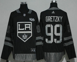 Men's Los Angeles Kings #99 Wayne Gretzky Black 100th Anniversary Adidas Stitched NHL 2017 Hockey Jersey