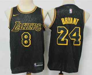 Men's Los Angeles Lakers #8 24 Kobe Bryant Black 2020 Nike City Edition Stitched Jersey