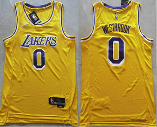 Men's Los Angeles Lakers #0 Russell Westbrook 75th Anniversary Diamond Gold 2021 Stitched Jersey