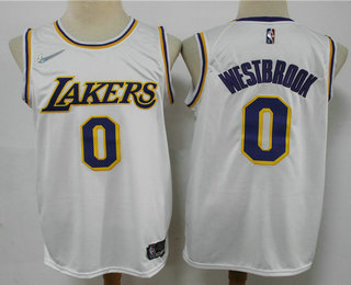 Men's Los Angeles Lakers #0 Russell Westbrook 75th Anniversary Diamond White 2021 Stitched Jersey