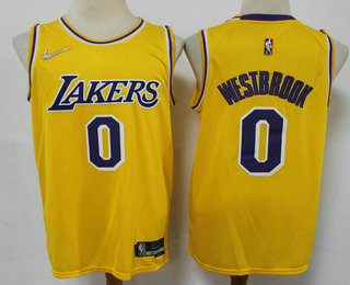 Men's Los Angeles Lakers #0 Russell Westbrook 75th Anniversary Diamond Yellow 2021 Stitched Jersey