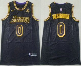 Men's Los Angeles Lakers #0 Russell Westbrook Black 2021 Nike Swingman Stitched Jersey With NEW Sponsor