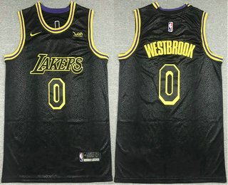 Men's Los Angeles Lakers #0 Russell Westbrook Black 2021 Nike Swingman Stitched NBA Jersey With Sponsor Logo