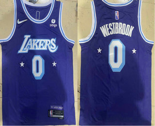 Men's Los Angeles Lakers #0 Russell Westbrook Diamond 2022 City Edition Swingman Stitched Jersey With Sponsor