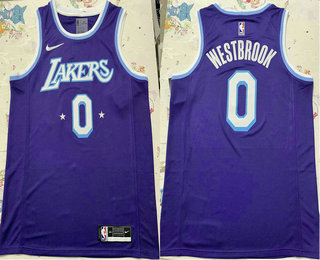 Men's Los Angeles Lakers #0 Russell Westbrook NEW Purple 2021 Nike City Edition Swingman Stitched Jersey