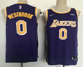 Men's Los Angeles Lakers #0 Russell Westbrook Purple 2021 Nike Swingman Stitched NBA Jersey With Sponsor Logo