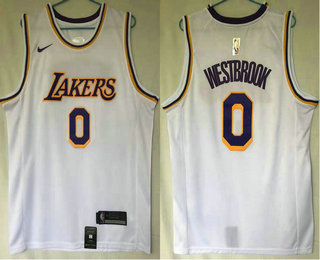 Men's Los Angeles Lakers #0 Russell Westbrook White 2021 Nike Swingman Stitched NBA Jersey