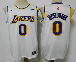 Men's Los Angeles Lakers #0 Russell Westbrook White 2021 Nike Swingman Stitched NBA Jersey With Sponsor Logo