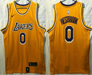 Men's Los Angeles Lakers #0 Russell Westbrook Yellow 2021 Nike Swingman Stitched NBA Jersey