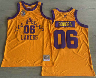 Men's Los Angeles Lakers #06 Bodega Yellow Swingman Throwback Jersey