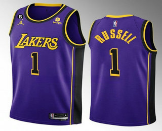 Men's Los Angeles Lakers #1 DAngelo Russell Purple Statement Edition With 6 Patch Stitched Jersey