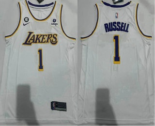 Men's Los Angeles Lakers #1 DAngelo Russell White Association Edition With 6 Patch Stitched Jersey