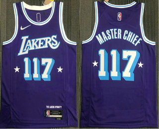 Men's Los Angeles Lakers #117 Master Chief Purple Nike Diamond 2022 City Edition Swingman Hot Press Jersey