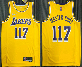 Men's Los Angeles Lakers #117 Master Chief Yellow Nike Diamond 2022 Swingman Hot Press Jersey