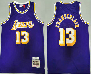 Men's Los Angeles Lakers #13 Wilt Chamberlain Purple 1971-72 Hardwood Classics Soul Swingman Throwback Jersey 01