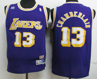 Men's Los Angeles Lakers #13 Wilt Chamberlain Purple Hardwood Classics Soul Swingman Throwback Jersey