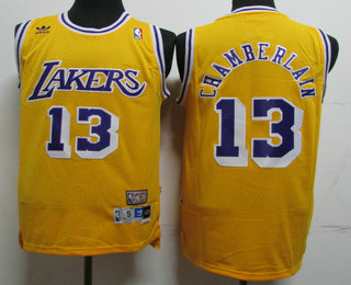 Men's Los Angeles Lakers #13 Wilt Chamberlain Yellow Hardwood Classics Soul Swingman Throwback Jersey