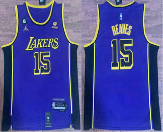 Men's Los Angeles Lakers #15 Austin Reaves Purple Statement 6 Patch Icon Sponsor Swingman Jersey