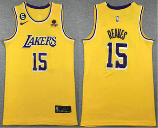 Men's Los Angeles Lakers #15 Austin Reaves Yellow Edition With Patch Stitched Basketball Jersey