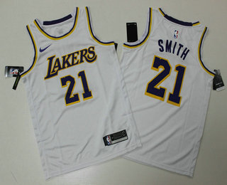 Men's Los Angeles Lakers #21 JR Smith White 2020 Nike Swingman Printed NBA Jersey