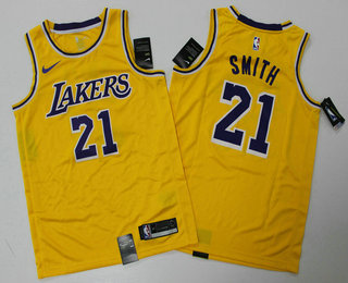 Men's Los Angeles Lakers #21 JR Smith Yellow 2020 Nike Swingman Printed NBA Jersey