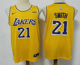 Men's Los Angeles Lakers #21 JR Smith Yellow 2020 Nike Wish Swingman Stitched NBA Jersey