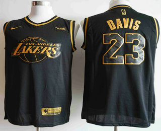 Men's Los Angeles Lakers #23 Anthony Davis Black Golden Edition Nike Swingman Jersey With The Sponsor Logo