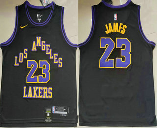 Men's Los Angeles Lakers #23 LeBron James Black 2023 Nike City Edition Sponsor Stitched Jersey