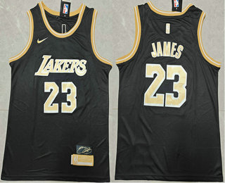Men's Los Angeles Lakers #23 LeBron James Black Gold 2024 Stitched Jersey