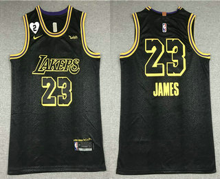 Men's Los Angeles Lakers #23 LeBron James Black NEW 2021 Nike City Edition Wish and heart Stitched Jersey