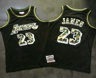 Men's Los Angeles Lakers #23 LeBron James Black With Camo Hardwood Classics Soul Swingman Throwback Jersey