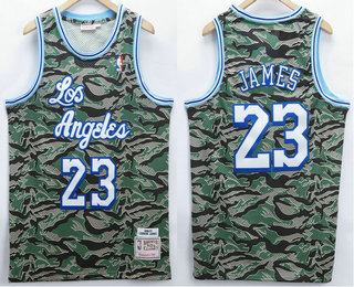 Men's Los Angeles Lakers #23 LeBron James Camo Hardwood Classics Soul Swingman Throwback Jersey