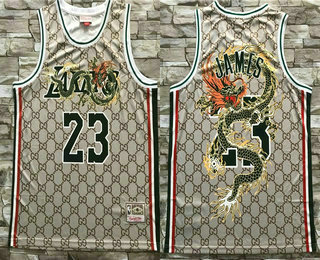 Men's Los Angeles Lakers #23 LeBron James Dragon Hardwood Classics Soul Swingman Throwback Printed NBA Jersey