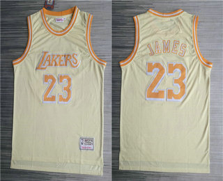 Men's Los Angeles Lakers #23 LeBron James Gold Hardwood Classics Soul Throwback Limited Jersey