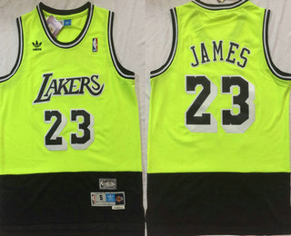 Men's Los Angeles Lakers #23 LeBron James Green Navy Blue Hardwood Classics Soul Swingman Throwback Jersey