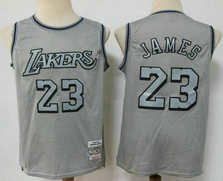 Men's Los Angeles Lakers #23 LeBron James Grey Hardwood Classics Soul Swingman Throwback Jersey