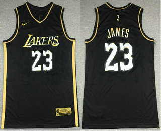 Men's Los Angeles Lakers #23 LeBron James NEW 2020 Black Golden Edition Nike Swingman Jersey