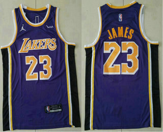 Men's Los Angeles Lakers #23 LeBron James Purple 2020-21 Brand Jordan Swingman Stitched NBA Jersey