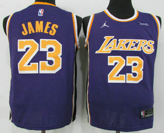 Men's Los Angeles Lakers #23 LeBron James Purple 2021 Brand Jordan Swingman Stitched NBA Jersey With NEW Sponsor Logo