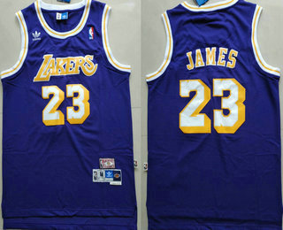 Men's Los Angeles Lakers #23 LeBron James Purple Swingman Stitched NBA Throwback Jersey