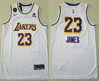 Men's Los Angeles Lakers #23 LeBron James White 2021 Nike Swingman Stitched Jersey With NEW Sponsor