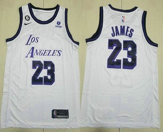 Men's Los Angeles Lakers #23 LeBron James White 6 Patch Icon Sponsor Swingman Jersey