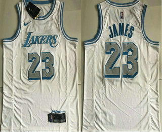 Men's Los Angeles Lakers #23 LeBron James White NEW 2021 Nike AU City Edition Stitched Jersey