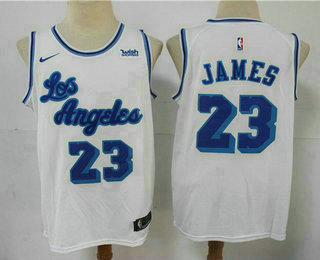 Men's Los Angeles Lakers #23 LeBron James White New Latin Nights 2021 Hardwood Classics Jersey With NEW Sponsor Logo