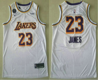 Men's Los Angeles Lakers #23 LeBron James White With KB Patch NEW 2021 Nike Wish Swingman Stitched NBA Jersey