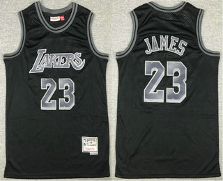 Men's Los Angeles Lakers #23 LeBron James Black With Silver Hardwood Classics Soul Swingman Throwback Jersey